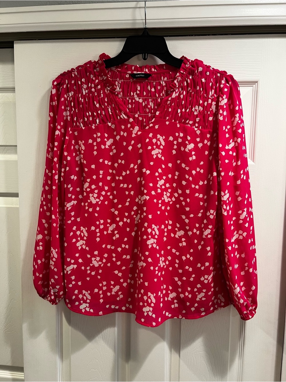 Dokotoo Hot Pink Printed Smocked Yoke Blouse